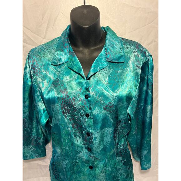 Vintage Aqua Green Silk Blouse, Sitting Pretty of California, USA, Women’s M - Picture 2 of 7